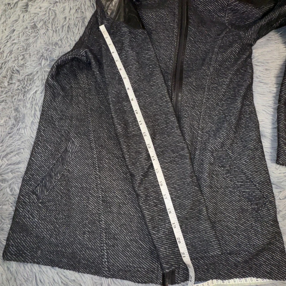 Michael Stars Women's Medium Black‎ White Herringbone Moto Jacket Leather Trim